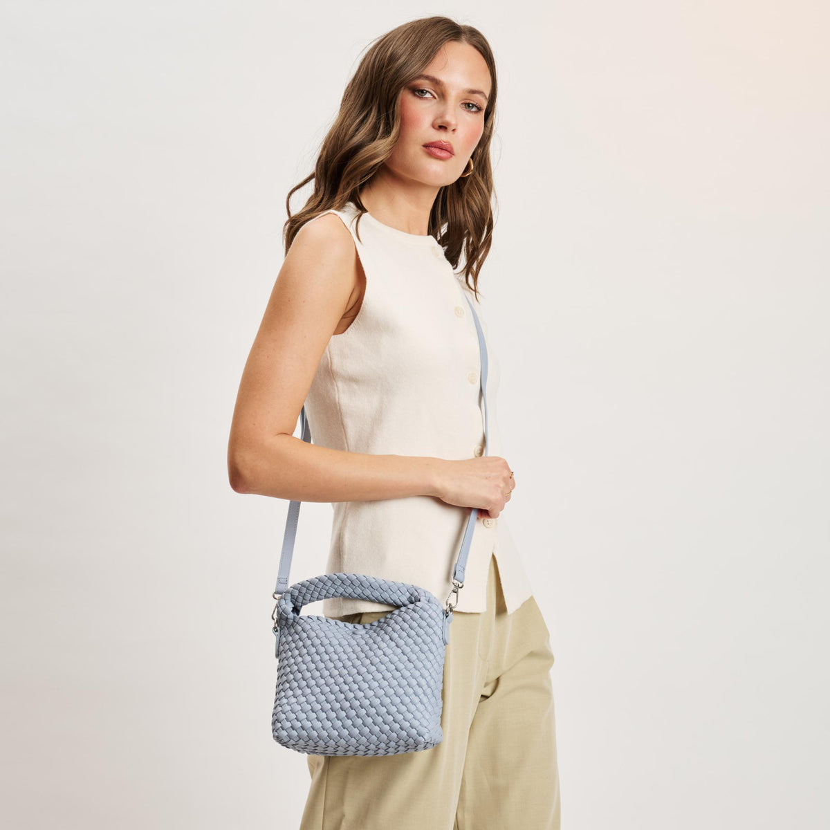 Woman wearing Denim Moda Luxe Jessamine Crossbody 842017141303 View 3 | Denim