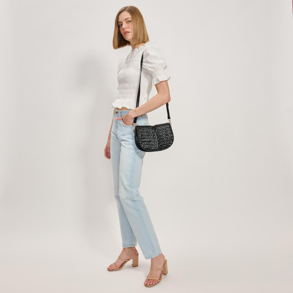 Woman wearing Black Moda Luxe Cecillia Crossbody 842017137689 View 3 | Black
