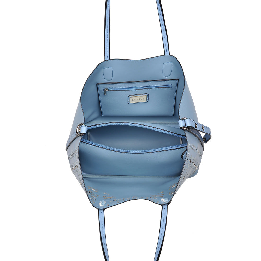 Woman wearing Blue Moda Luxe Canal Tote 842017113966 View 9 | Blue