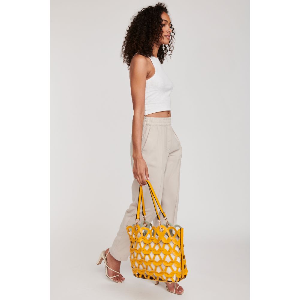 Woman wearing Mustard Moda Luxe Paige Tote 842017119791 View 2 | Mustard