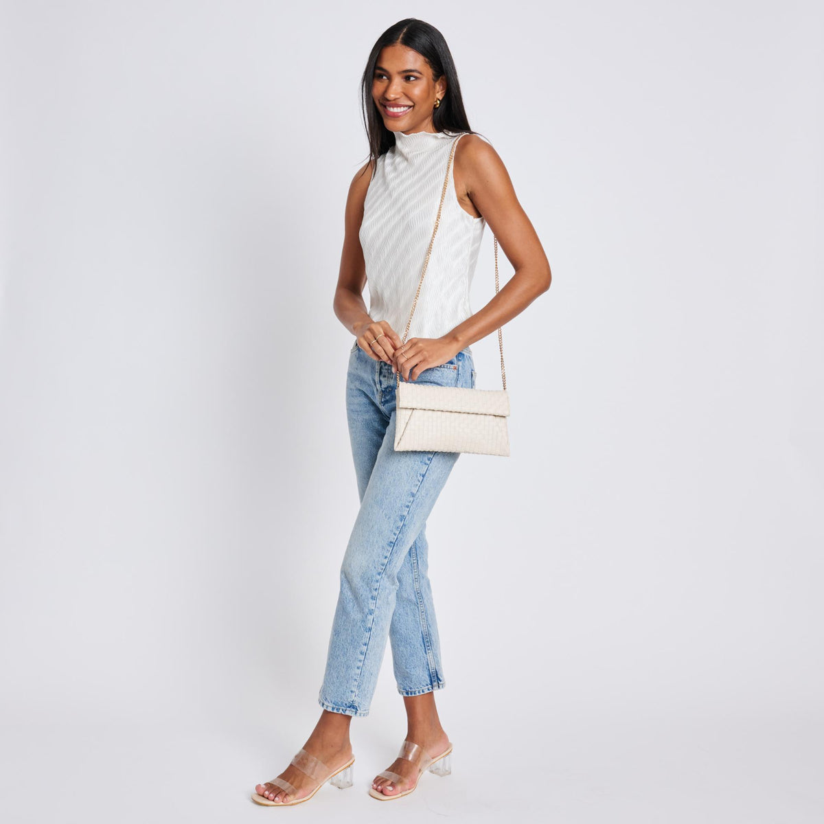 Woman wearing Ivory Moda Luxe Priscilla Clutch 842017136545 View 2 | Ivory