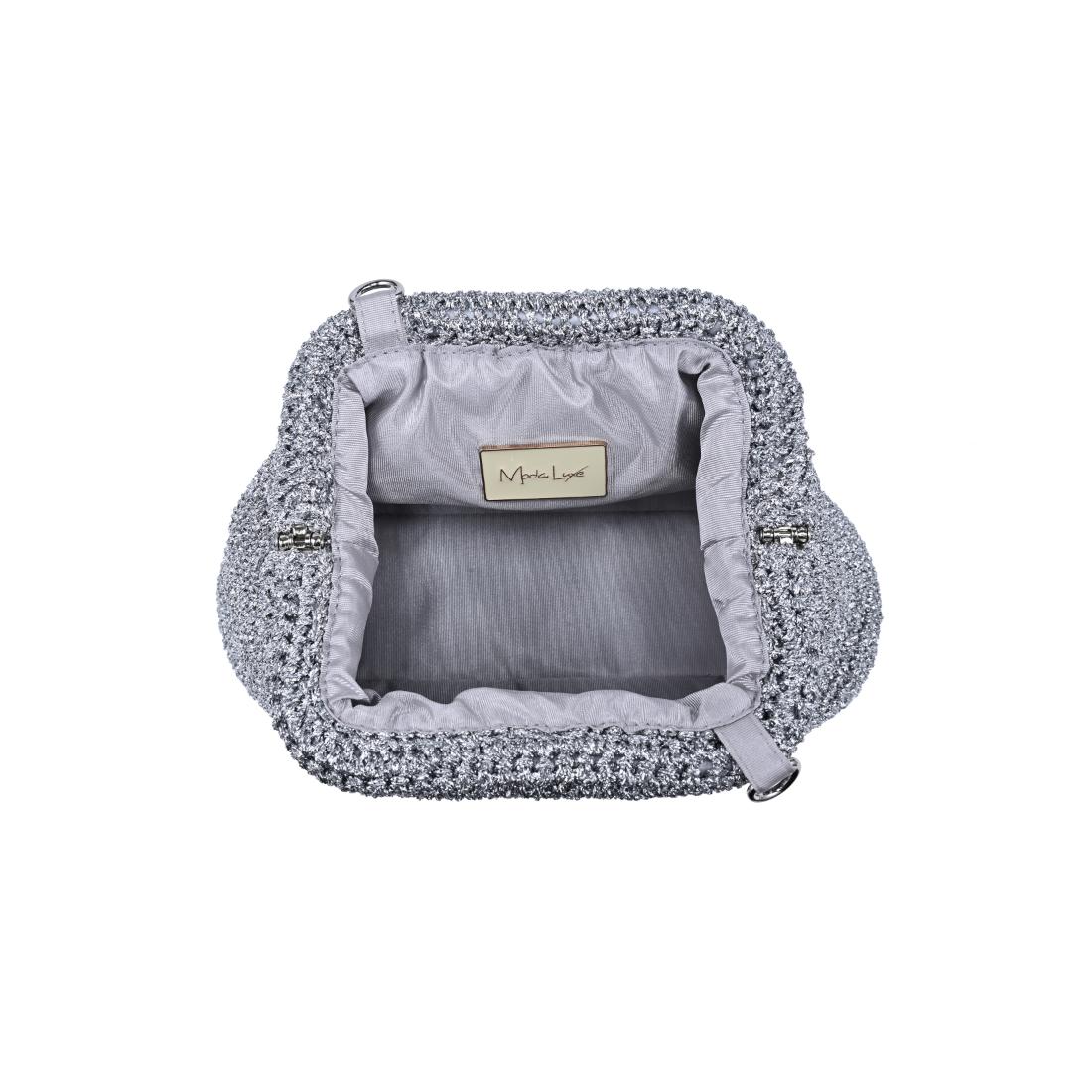 Woman wearing Silver Moda Luxe Amelia Clutch 842017140993 View 9 | Silver