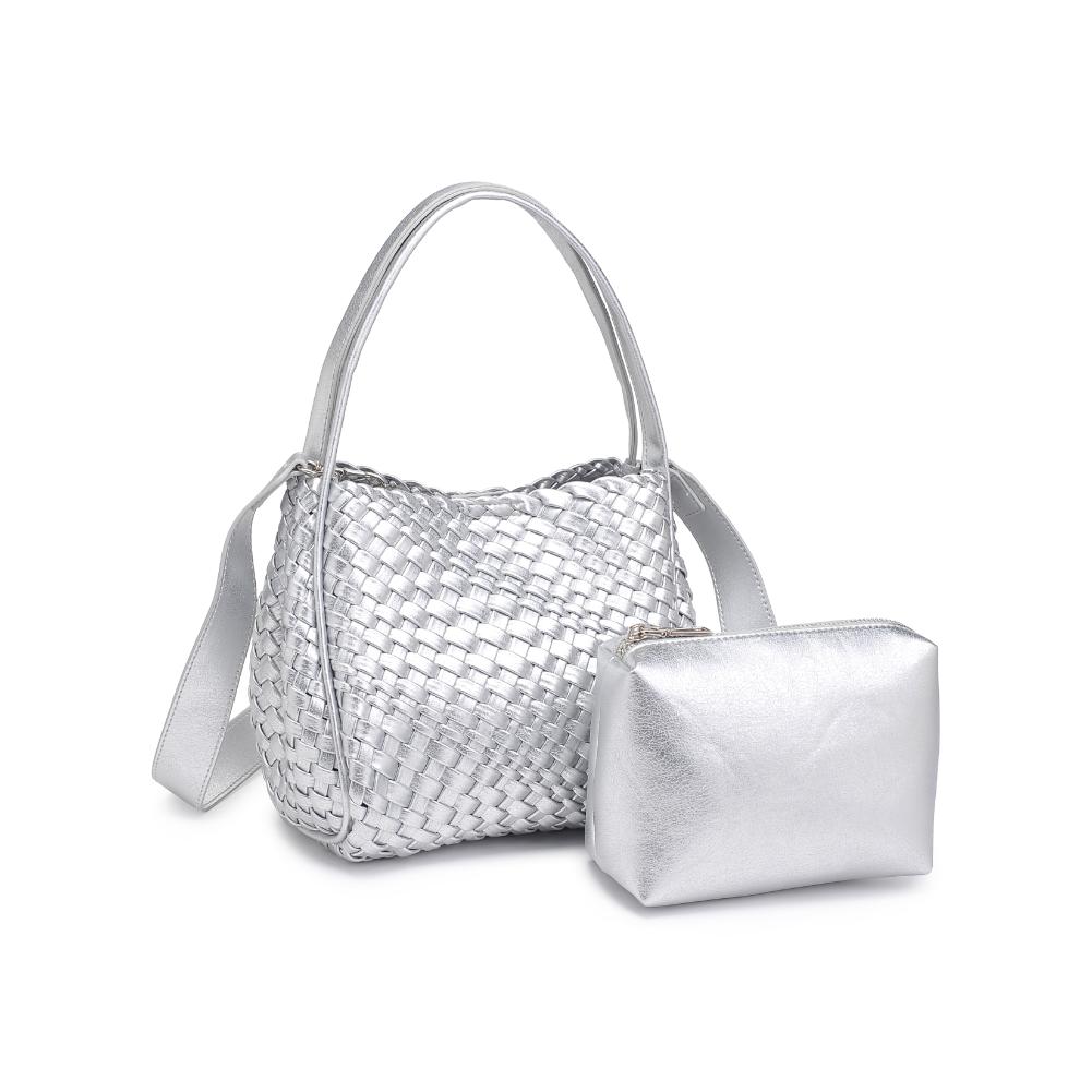 Woman wearing Silver Moda Luxe Roxy Crossbody 842017136293 View 6 | Silver