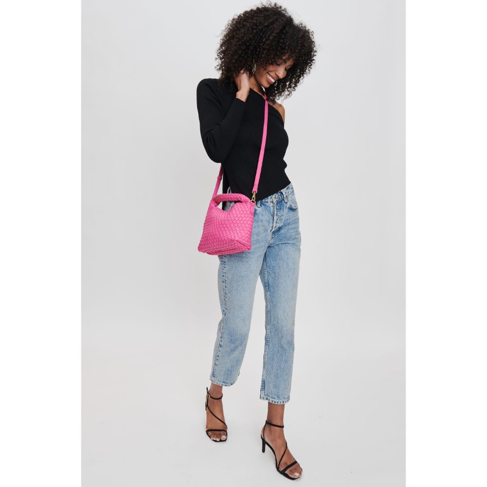 Woman wearing Pink Moda Luxe Jessamine Crossbody 842017132219 View 3 | Pink