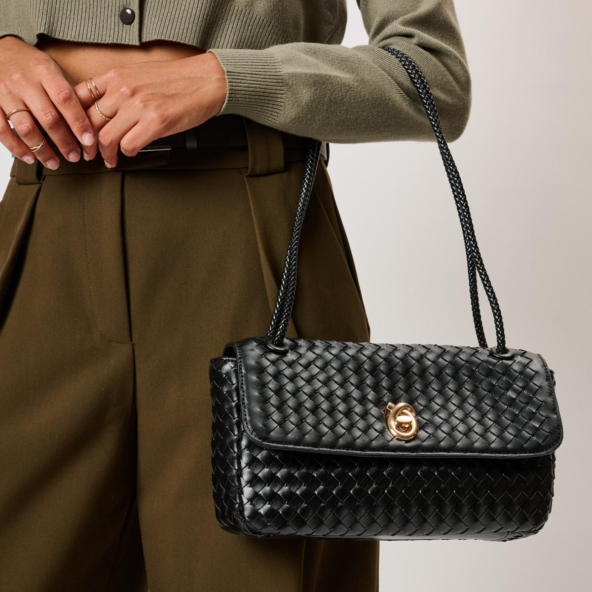 Woman wearing Black Moda Luxe Annabelle Shoulder Bag 842017143352 View 1 | Black