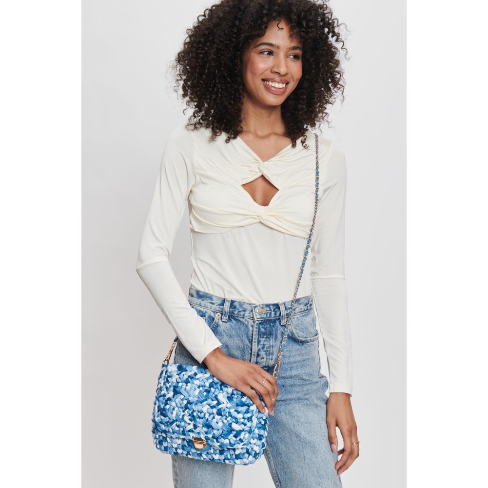 Woman wearing Denim Multi Moda Luxe Annalise Crossbody 842017132271 View 2 | Denim Multi