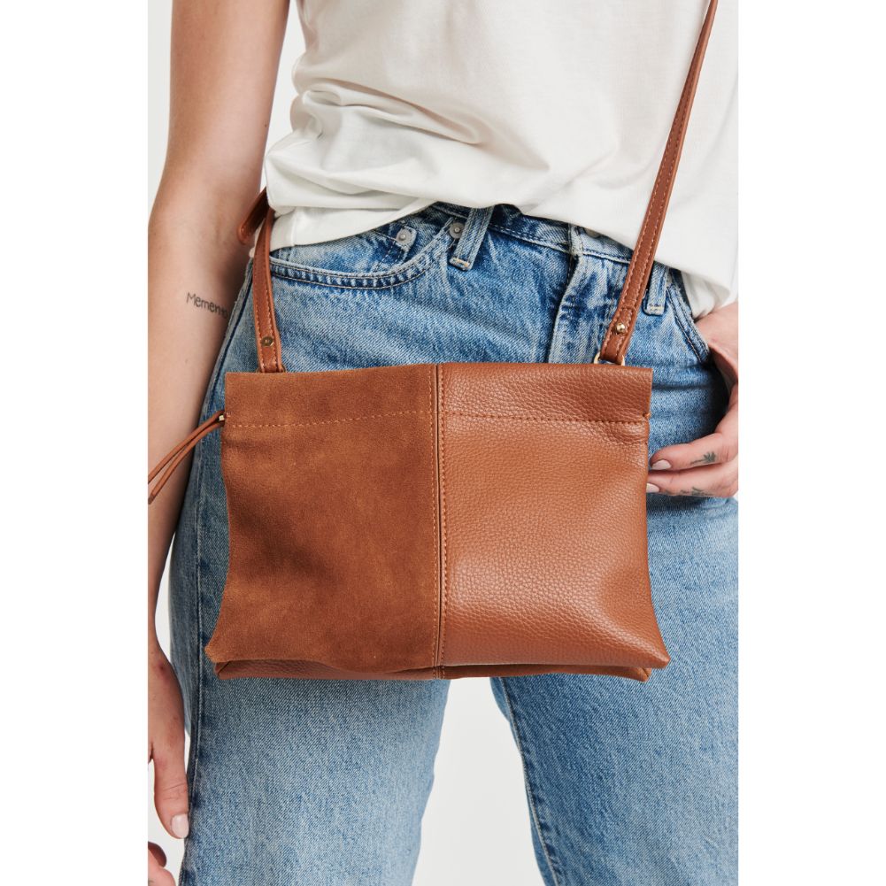 Woman wearing Tan Moda Luxe Aston Crossbody 842017126324 View 2 | Tan