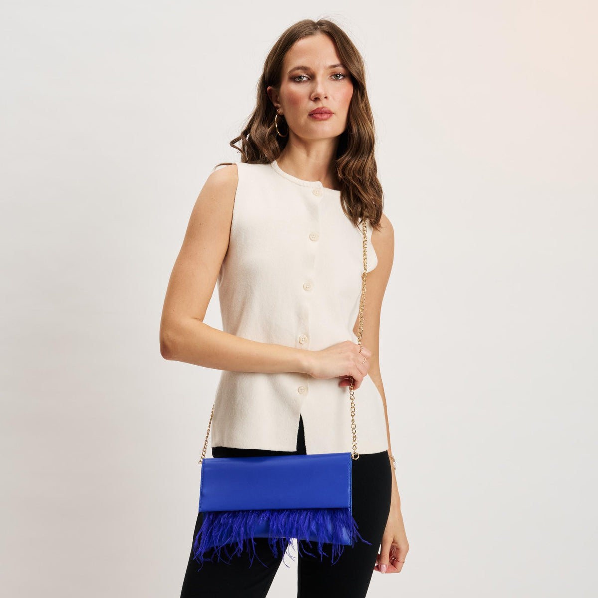 Woman wearing Electric Blue Moda Luxe Everlee Clutch 842017131144 View 2 | Electric Blue