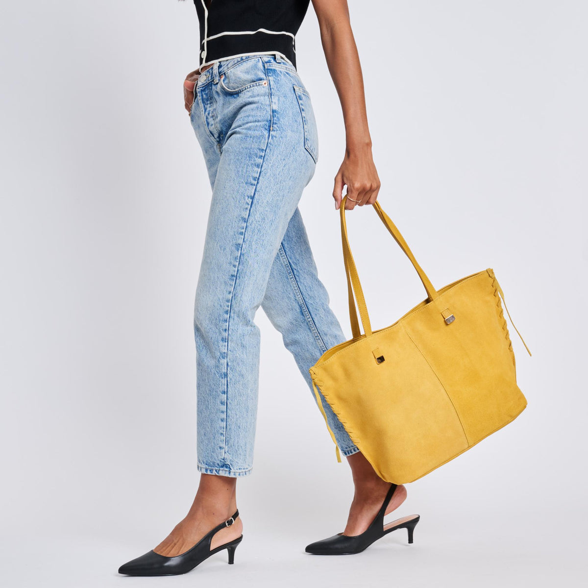 Woman wearing Honey Sol and Selene Queen Tote 842017136224 View 4 | Honey