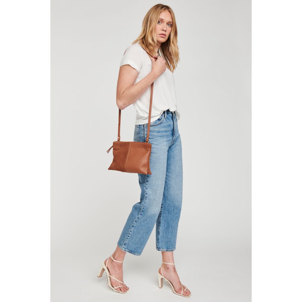 Woman wearing Tan Moda Luxe Aston Crossbody 842017126324 View 3 | Tan