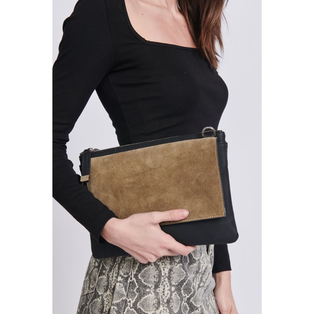 Woman wearing Taupe Moda Luxe Regan Crossbody 842017109624 View 2 | Taupe