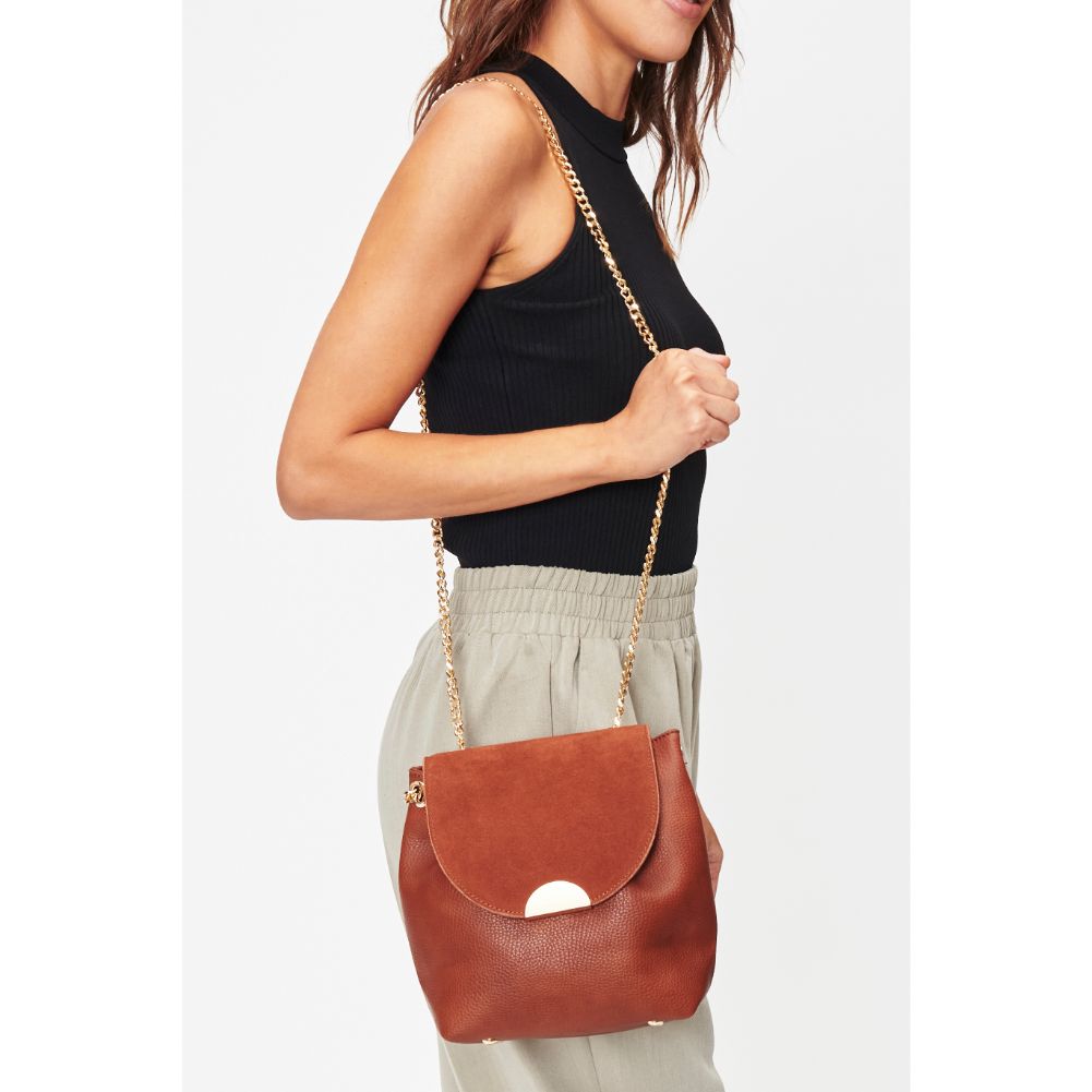 Woman wearing Cognac Sol and Selene Breanna Crossbody 842017128588 View 1 | Cognac