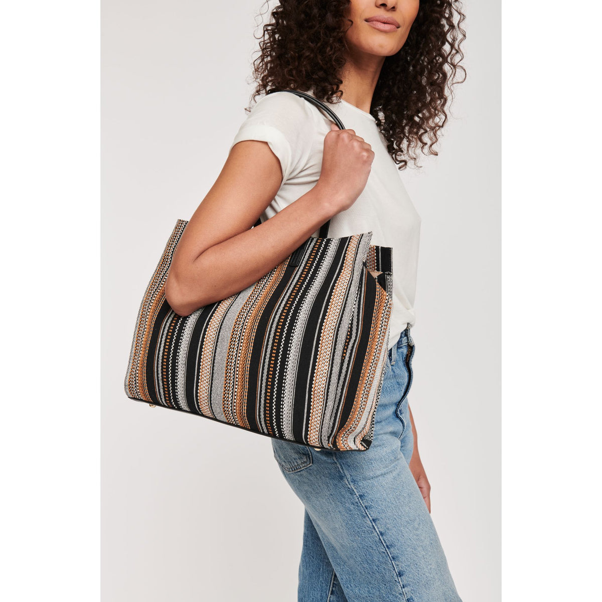 Woman wearing Black Multi Moda Luxe Jillian Tote 842017125532 View 2 | Black Multi