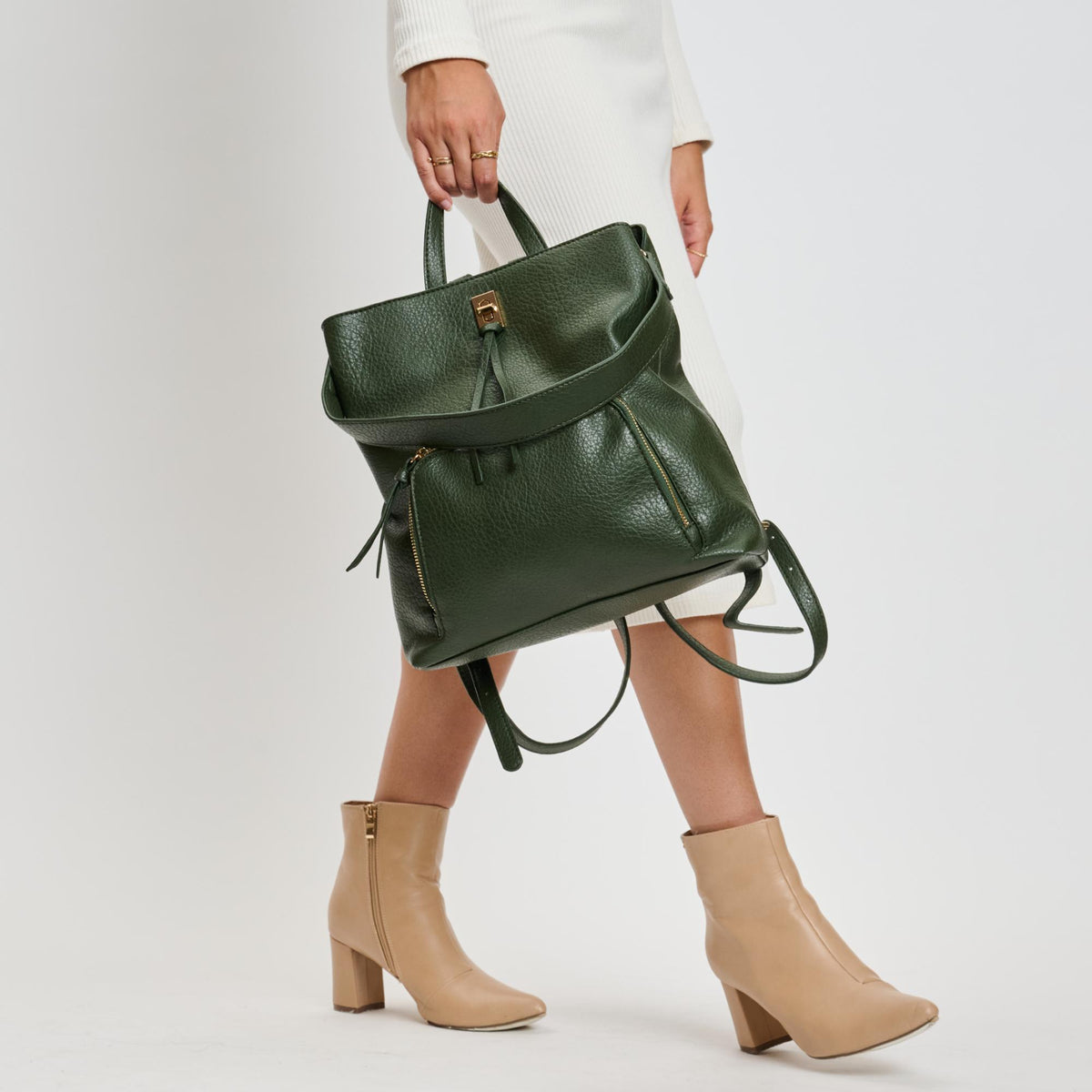 Woman wearing Forest Moda Luxe Genevieve Backpack 842017136101 View 3 | Forest
