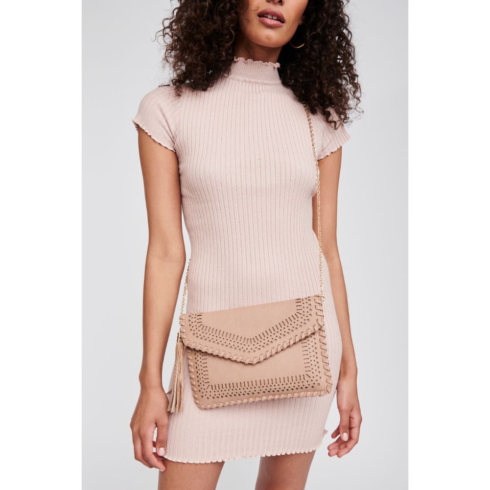 Woman wearing Natural Moda Luxe Daisy Clutch 842017118633 View 4 | Natural