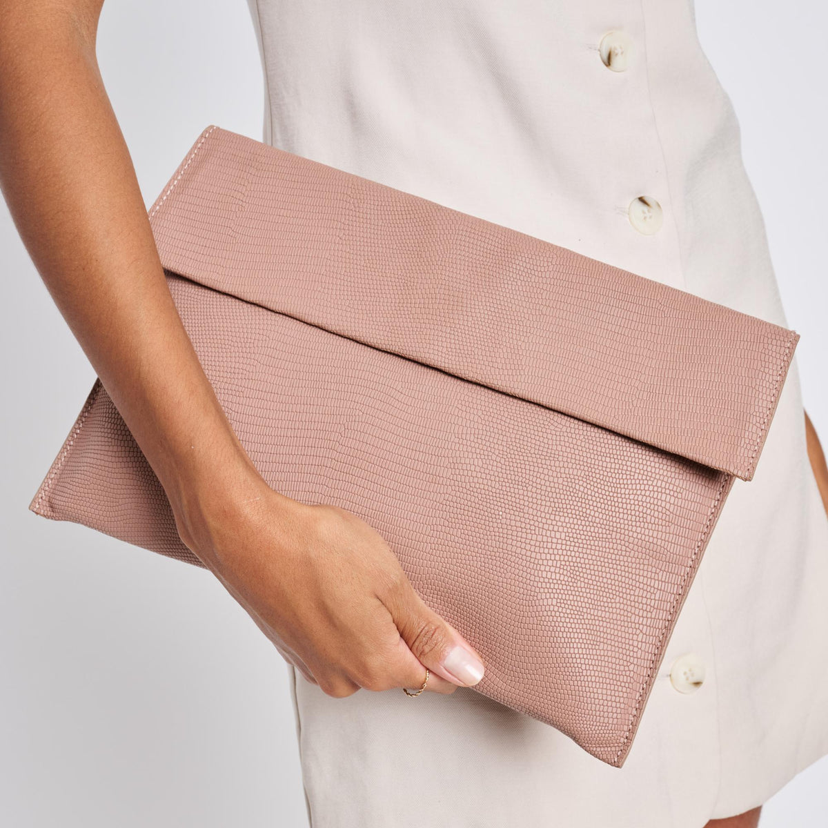 Woman wearing Mauve Sol and Selene Molly Clutch 842017118091 View 1 | Mauve