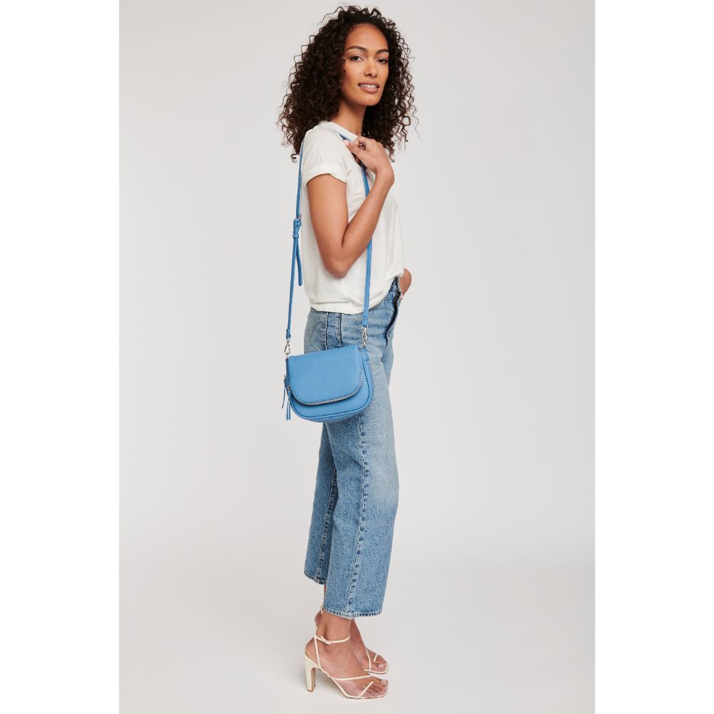 Woman wearing Blue Moda Luxe Diva Crossbody 842017127505 View 3 | Blue
