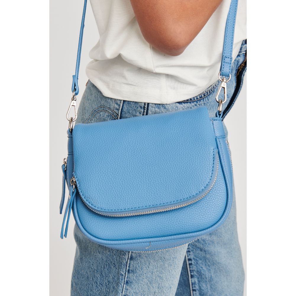 Woman wearing Blue Moda Luxe Diva Crossbody 842017127505 View 2 | Blue