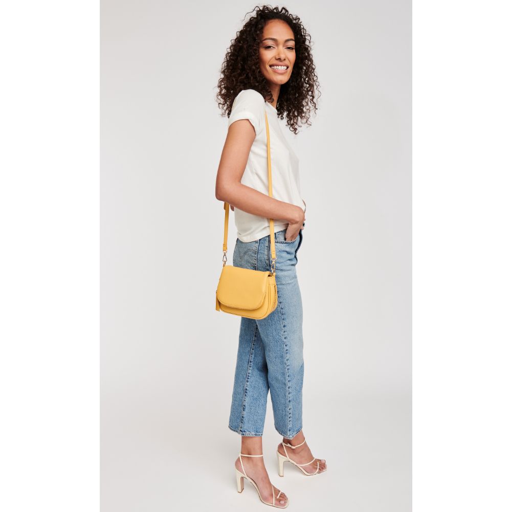 Woman wearing Mustard Moda Luxe Diva Crossbody 842017127499 View 4 | Mustard